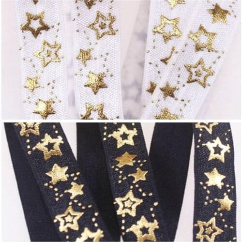 5/8" Gold foil Stars FOE fold over elastic for hair ties headband accessories welcome custom printed