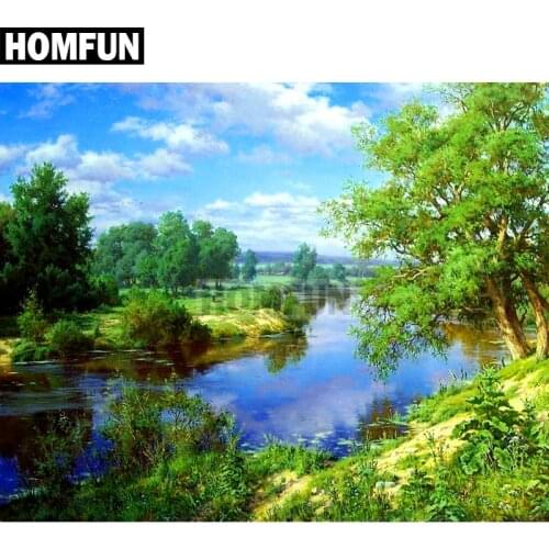 HOMFUN Full Square/Round Drill 5D DIY Diamond Painting "Forest Lake" Embroidery Cross Stitch 5D Home Decor Gift A02477