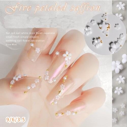 Nail Art Resin White Wedding Flowers With Gold Rosegold Silver Beads For Nail Tips Decorations
