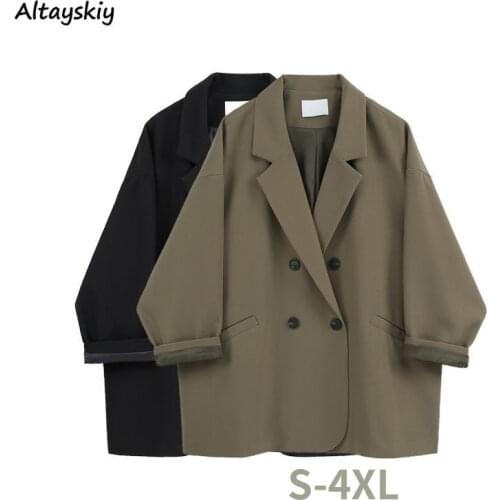 Blazers Women Oversize S-4XL Solid Basic Casual Double Breasted Spring Cozy Office Lady Ulzzang Classic Female College All-match