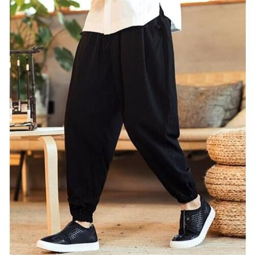 2019 Brand Mens Summer Casual Cotton Linen Trousers,fashion Spring Autunm Joggers pants,Plus size wide leg pants 5xl 6xl 7xl