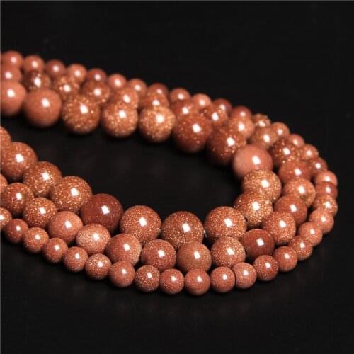 Natural Stone Beads Gold Sand Round Loose Spacer Beads For Jewelry Making DIY Bracelet Earrings Accessories 15.5'' 4/6/8/10/12mm