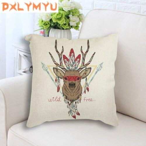 Tribe Animal Nursery Printed Decorative Cushion Tiger Deer Cat Throw Pillow Nordic Cushion for Sofa Linen Cotton Back Cushion