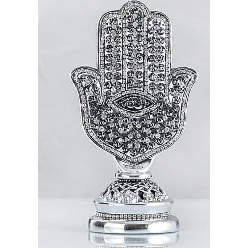 Decorative Silver Mother of Fatima Hand 11x20 cm Islamic Home Decoration Bright Stone Embroidered Trinket