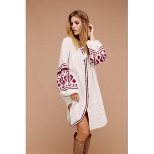 DUISNENA long boho dress floral Embroidery women dresses casual v-neck robe cardigan spring/autumn vestidos