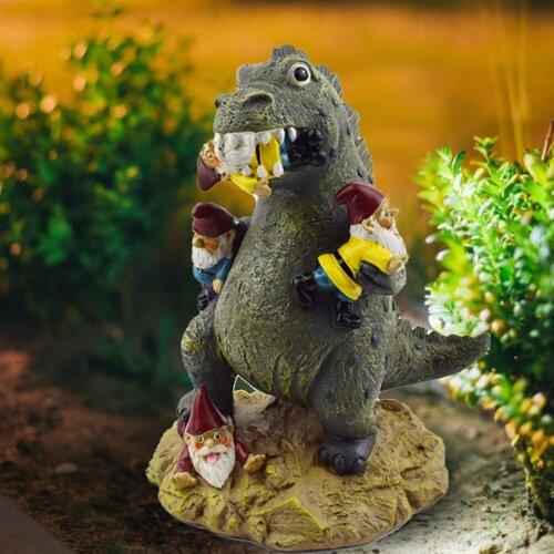 Dinosaur Eating Gnomes Statue Garden Art Sculpture Outdoor For Fall Winter Outdoor Garden Ornament Dinosaur Decoration Accessori
