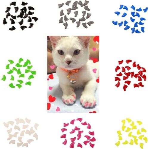 HOT SALE! 20Pcs Soft Plastic Colorful Cat Nail Caps Paw Claw Protector Cover with Glue Pet Supply Cat Products