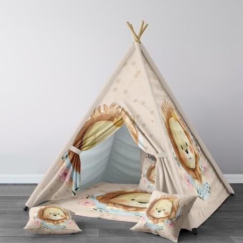 Play Tent for Kids Wigwam Portable Indoor Playground Tents Children Bedrooms Beige Lion Model 162