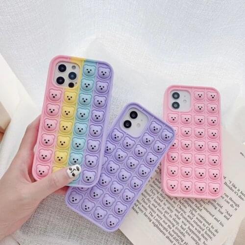 Little bear Fidget Reliver Stress Toys Push Pop Bubble Protecive Phone Cases for iPhone 8 7 6 6S Plus X XR 11 pro XS MAX 12 mini