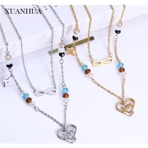 XUANHUA Endless Heart Multi Layer Necklace Earrings Set Stainless Steel Jewelry Woman Accessories Fashion Jewelry Sets