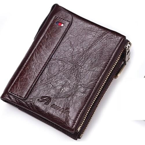 Genuine Leather Short Wallet Multi-Layer Money Bag Clutch Credit ID Cards Holder Male Zipper Coin Pocket Natural Skin Men Purse