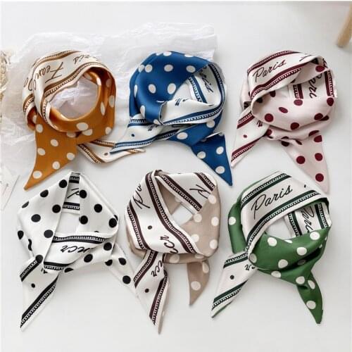 Luna&Dolphin Women Small Skinny Scarf 100x6cm Twill Satin Chiffon Silk Feeling French Dot Printing Headbands Ribbon Neckercheif