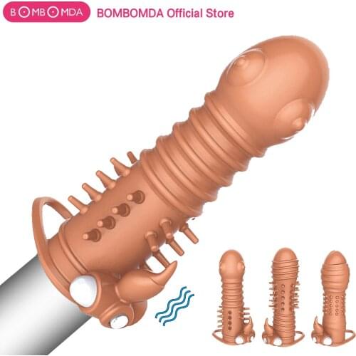 Male Penis Sleeve Reusable Condoms Cock Sleeve Penis Cover Waterproof Delay Ejaculation Penis Sleeve Sex Toys For Men Sex Shops