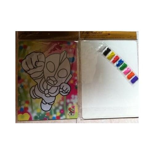 DIY Color Sand art kits for childrens toys, 20x28cm color sticker card with 9 color sands about 1g each color
