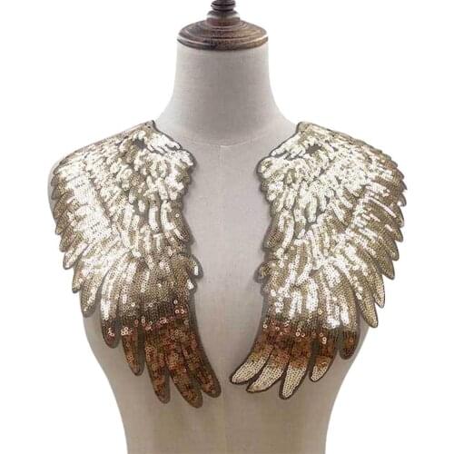 1 Pair 34*35cm Wings Patches Sequined Patch Sew On Iron On Clothes Patch 3D Feather Applique DIY Stickers For Wedding