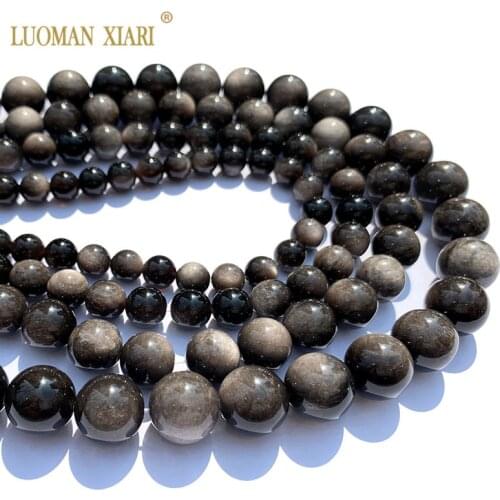 Wholesale rare AAA 100% Natural Silvery Obsidian Round Stone Beads For Jewelry Making DIY Bracelet 8/10/12/14MM strand 16