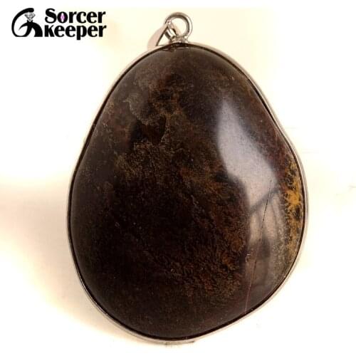 Collares New Necklace & Pendants Natural Stone Brown Chinese Painting Stone With Leather Chain Fashion Bijoux Men IS205