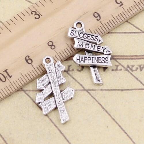 10pcs Charms Signpost Success Money Happiness 25x16mm Tibetan Silver Color Pendants Antique Jewelry Making DIY Handmade Pendant