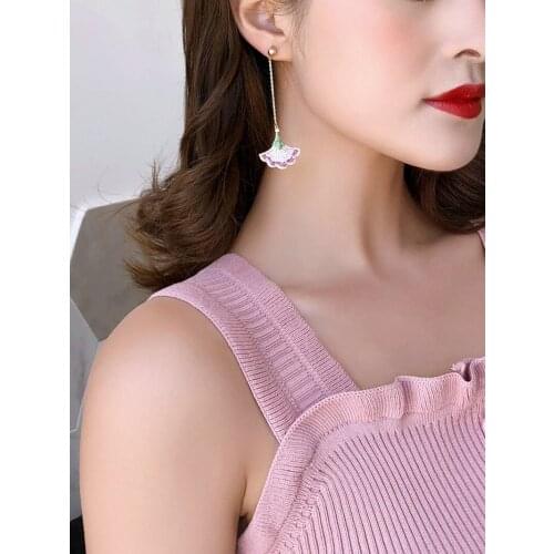 Korean Version Simple Pavé Colored Crystal Tassel Petal Earrings Women Charm Sexy Party Jewelry Accessories Girlfriend Gifts