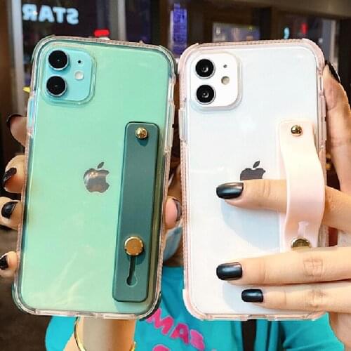 MrenewedM 11 Pro Max Cute Wrist Strap Clear Phone Case For iPhone 12 Mini XR XS Shockproof Bumper Silicone Cover On SE2 7 8 Plus