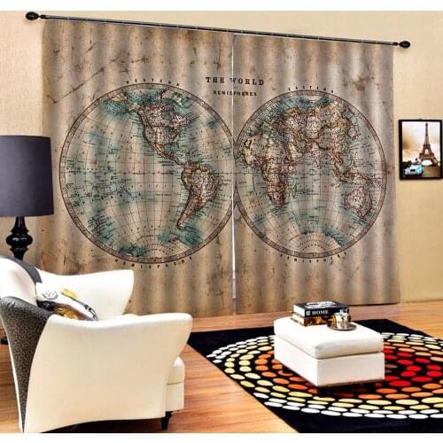 Drapes Cortinas Customized size Luxury Blackout 3D Window Curtains For Living Room map curtains