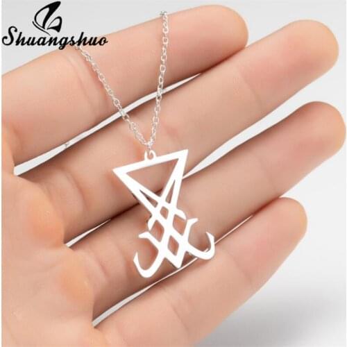 Shuangshuo Sigil Church of Satan Stainless Steel Necklace Men Seal of Lucifer LaVey Hidden Devil Necklace Jewelry for Women Men