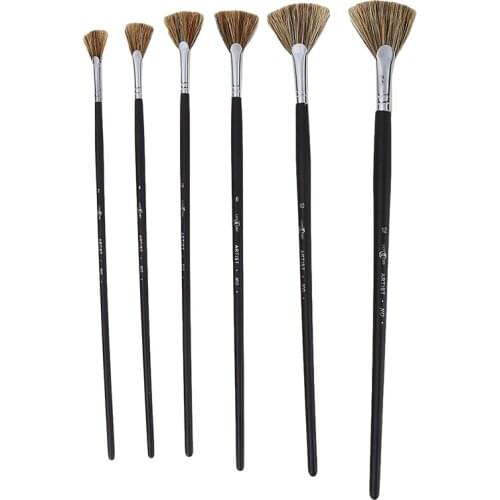6pcs/Set Special Offer Wild Boar Bristle Brush Pen Set Fan Shape Art Supplies Painting Pen Oil Paint Brush Student Stationery