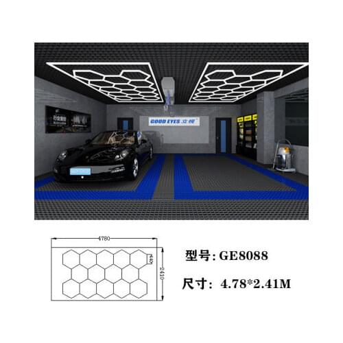 Hexagonal Honeycomb LED Light for the Car Polishing Clear Paint Protection Wrap at the Vehicle Maintenance Shop