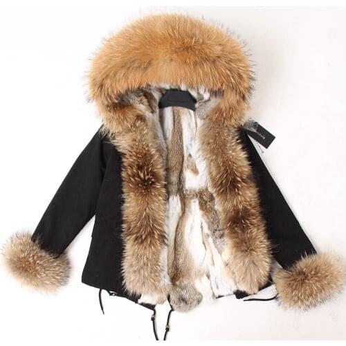 Maomaokong Women Short Parka Winter Long Jacket Parkas Real Fur Coat Natural fox Fur Hood Real Rabbit Fur Liner Outerwear