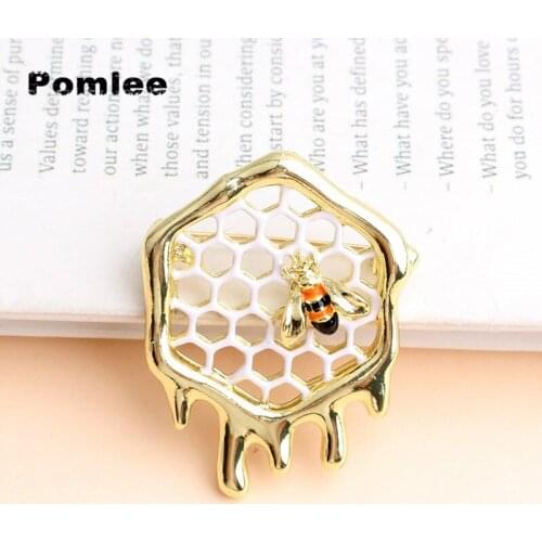 Pomlee Trendy Enamel Honeybee Brooches For Women Gold Metal Cute Geometric Insect Bee Brooch Pins Lady Gift Fashion Jewelry