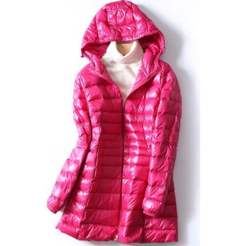 2020 Autumn Winter Women Ultra Light Down Jacket Warm Lightweight White Duck Down Coat Parkas Ladies Long Hooded Outwear