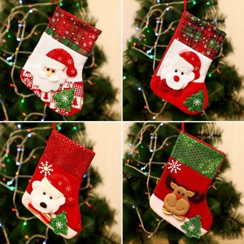 .1pcs Christmas decoration socks Snowman Santa Claus Elk Print Christmas Candy Gift Bag Fireplace New Year Gift Storage Socks