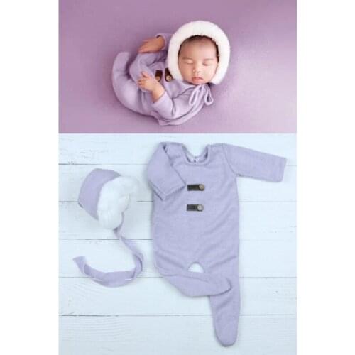 2 Pcs/Set Newborn Photography Props Suit Knitted Cotton Jumpsuit Hat Infant Photo Shooting Clothes Outfits