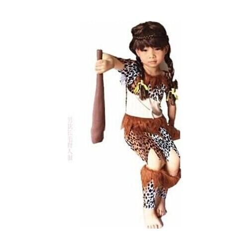 2016 Superior quality primitive man Costume Wild West Child Boys Girls The Humans Cowboy Halloween Fancy Dress cospaly clothing