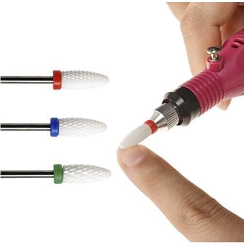 3/32''Bullet Ceramic Nail Drill Bit Rotate Burr Milling Cutter For Manicure Pedicur Tools Electric Nail Drill Accessories 5Sizes