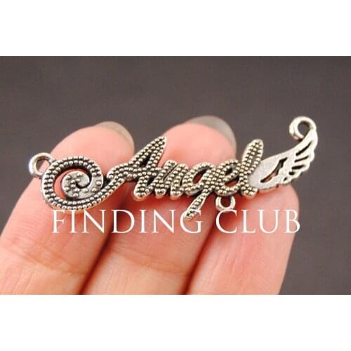 30pcs Alloy Silver Color Angel Letter Charms Connector Pendant Fit Jewelry DIY 43x13mm A833