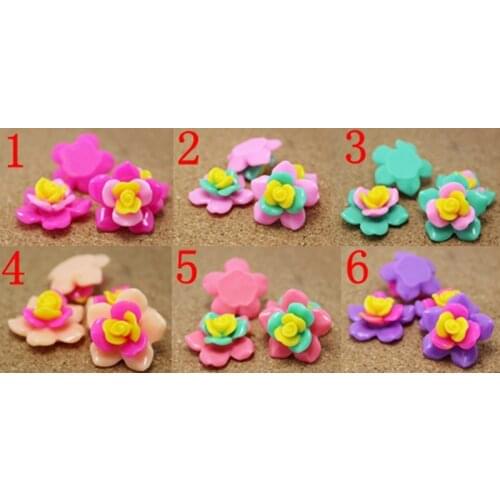 48pcs/bag 6color optional Five petals Resin flower Flatback Cabochon Scrapbook Embellishment DIY Phone Decoration 28mm 004004115