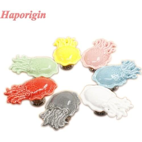 5xOctopus Ceramic Kitchen Cabinet Drawer Knobs Porcelain Creative Kids Bedroom Wardrobe Handles Furniture Dresser Cupboard Pulls
