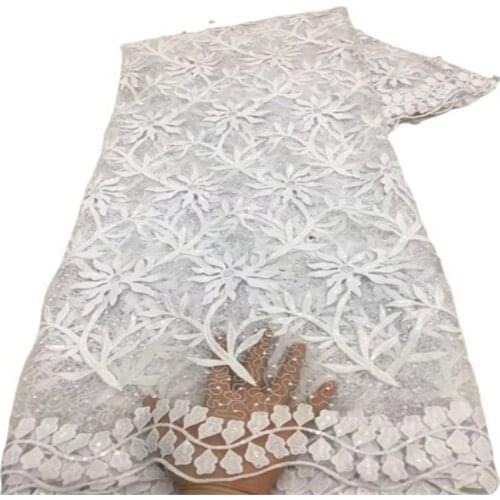 White 5Yards Classic Orange French Lace Fabric Bride Wear African Mesh Lace Fabric Embroidery Sequins Tulle Fabrics Sew