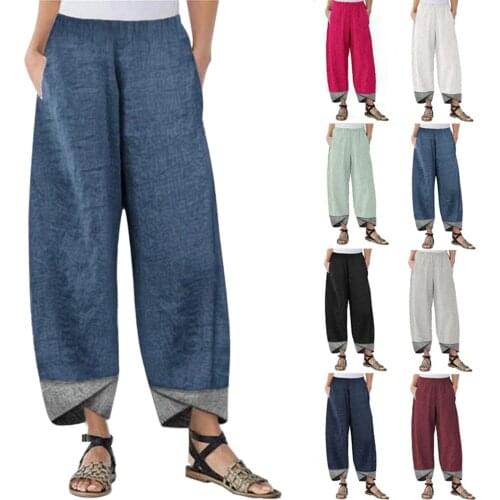 Womens Cotton Linen Solid Pants Elastic Waist Harem Trousers Autumn/summer Harem Pants Soft High Quality For Female Штаны #T1Q
