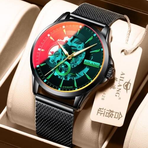 AILANG Watch Automatic Transparent Fashion Design Men Top Brand Luxury Male Mechanical Skeleton Wrist Watch Relogio Masculino