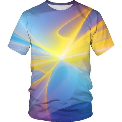 Color T-shirt 2021 summer fashion top mens and womens short-sleeved 3d printing personality striped O-neck pullover clothing