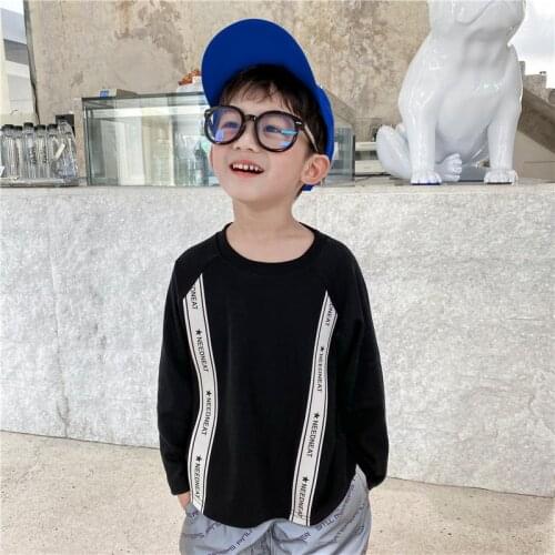 2021 Autumn Style Childrens Bottoming T Shirt Korean Style Bay Cotton Raglan Long-sleeved T-shirt Kids Boys Top Tees Clothes