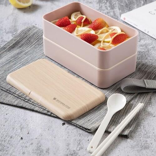 Double Layer Lunch Box 1200ml Wooden Microwave Bento Box BPA Free Workers Student Japanese Portable Food Container