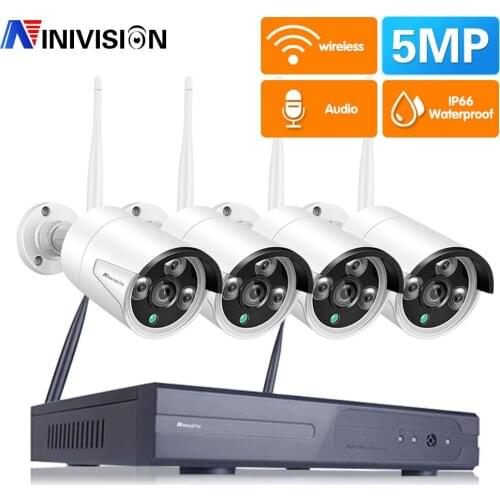 4CH CCTV Camera Security System Kit Wifi 5MP Wireless NVR Kit Outdoor Waterproof Wifi IP Monitoring Cameras System Set H.265