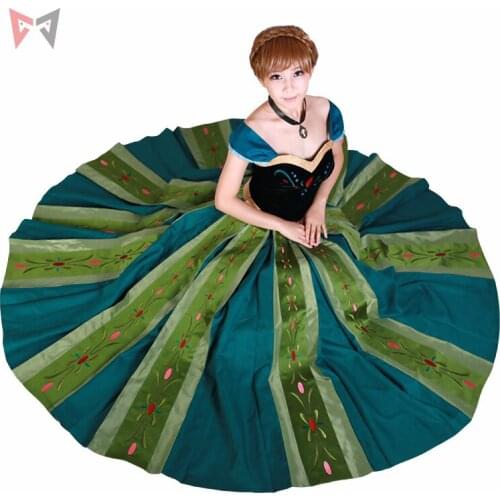 Athemis Movie Ice Anna Cosplay Dress Princess Coronation Cosplay Costume Custom Made Size Suit Necklace For Halloween Game