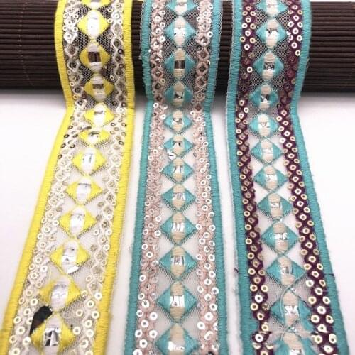 1 Yards Embroidery Sequin Lace Fabric DIY Sewing Collar Ribbon Applique Trim Dress Craft Guipure Wedding Decor