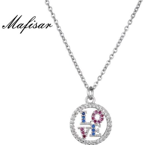 Mafisar Trendy AAA+ Cubic Zirconia Pave Setting LOVE Letter Geometric Pendant Necklace For Women Girl Best Birthday Gift
