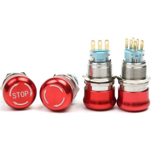 19mm Metal aluminum Emergency stop switch Push Button latching momentary Car terminal 1NO1NC/2NO2NC Normal open 3pin/6pin