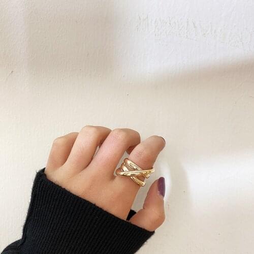 Fashion Titanium Steel Staggered Rings Multilayer Twisted Geometric Rings for Women Minimalist Open Rings Jewelry